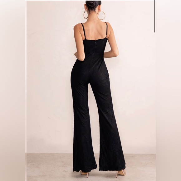 Club London BLACK LACE CORSET BODICE FLARED LEG JUMPSUIT - Picture 2 of 3